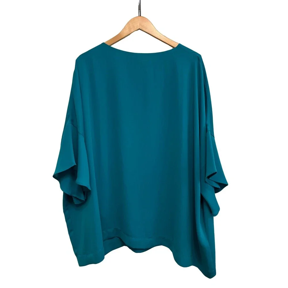 J. Jill Green Teal Blouse Size 3X Minimalist Workwear Resort Office Summer